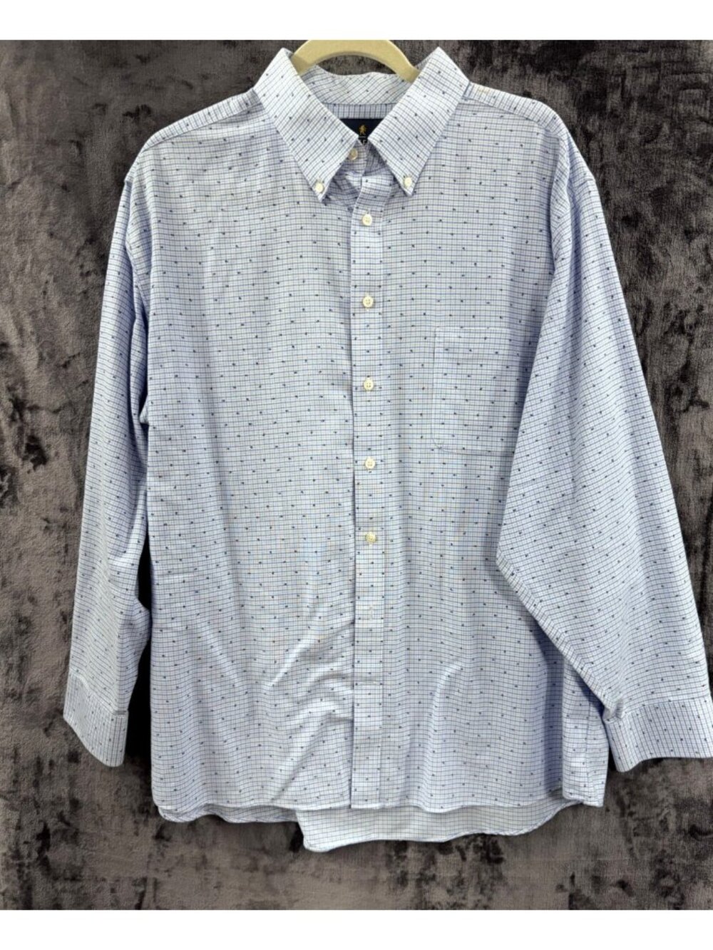Stafford Men's Wrinkle Free Oxford Shirt Blue Micro Dot & Plaid 17.5 34/35